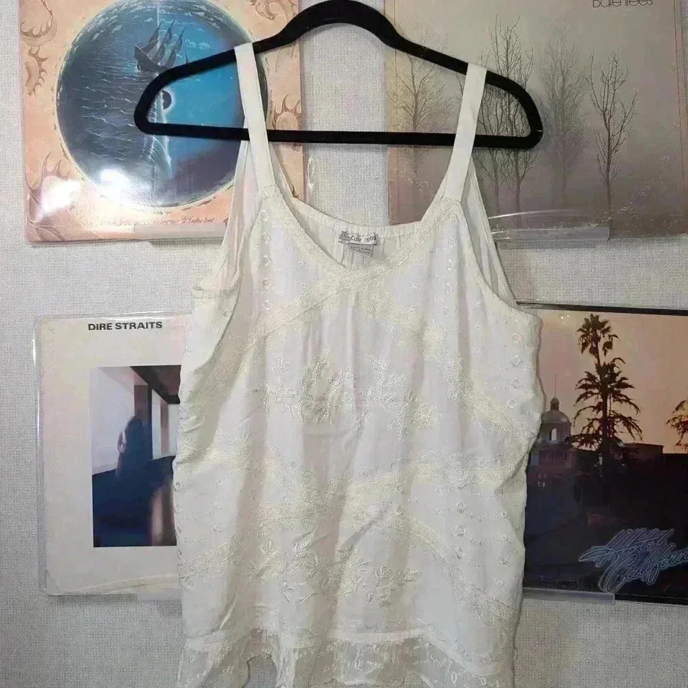 Vintage Ivory Embroidered Blouse Top by Cute Option Size L
